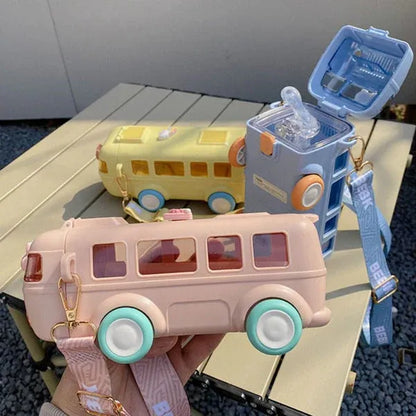 Bus Shape Water Bottle with Straw for Kids