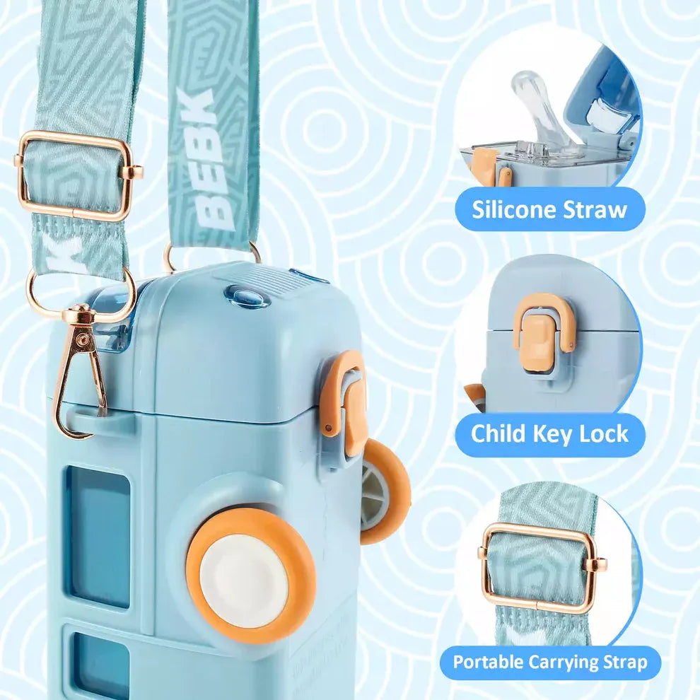 Bus Shape Water Bottle with Straw for Kids