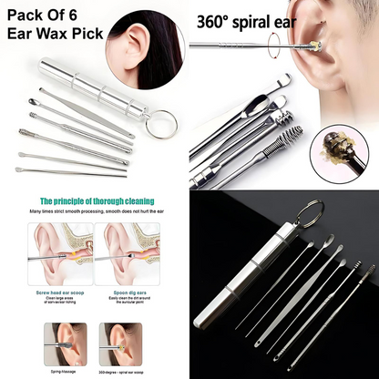 CAAL Ear Pick 6 pcs Ear Wax Cleaner Tool Set Ear Wax Remover Tool Ear Cleaning Kit